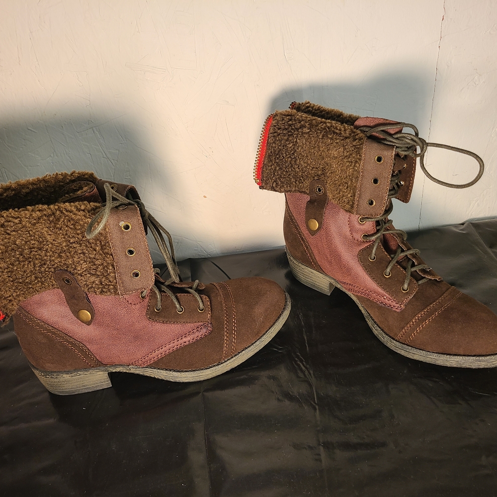 r.b.l.s. Brown Faux Fur Lined Lace-Up Combat Boots Women’s 8.5
